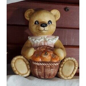HOMCO Bear Figurine Holding Basket MPN 1405 Small Beige Pink Brown White